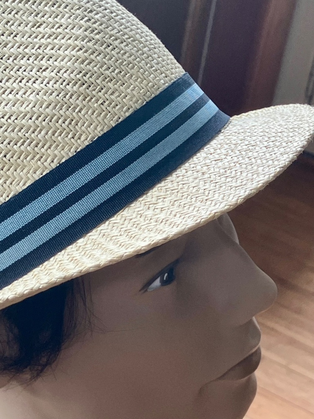 Goorin Brothers Cream Straw Trilby Hat Fedora Blue Black Stripe Men's L
